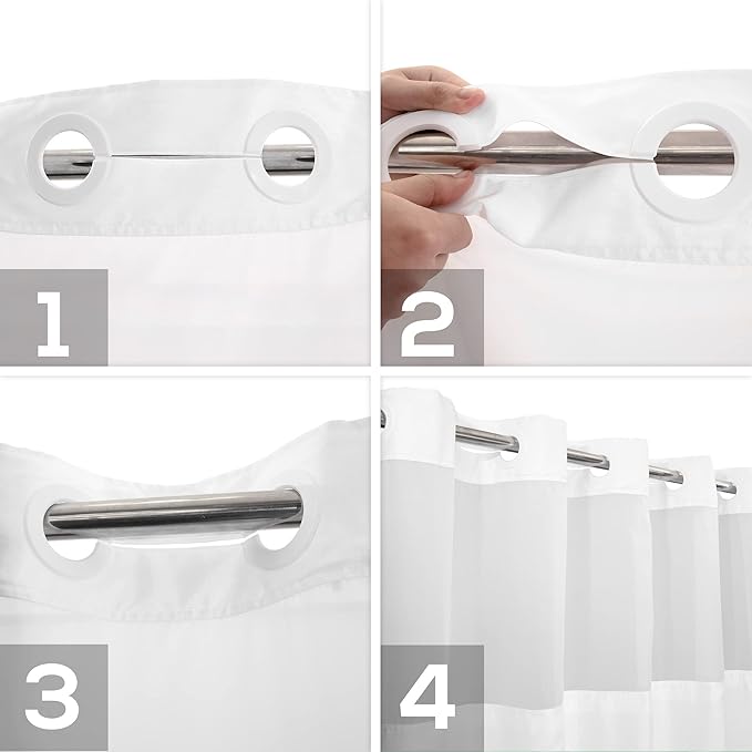 Long No Hook Slub Textured Shower Curtain with Snap-in PEVA Liner Set - 71" x 80"(78"), Hotel Style with See Through Top Window, Fabric Curtain & Waterproof Liner, White, 71x80