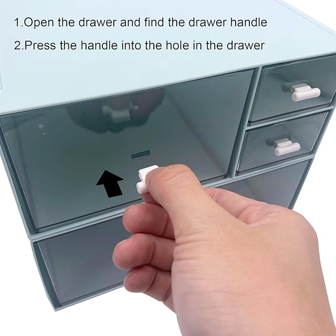 Desk Organizer with 4 Drawers, Makeup Organizer, Plastic Sundries Storage, Vanity Organizer, Cosmetic Storage Organizer, Desk Storage Box, Bathroom Counter or Dresser, Blue (CD-QBH-02)