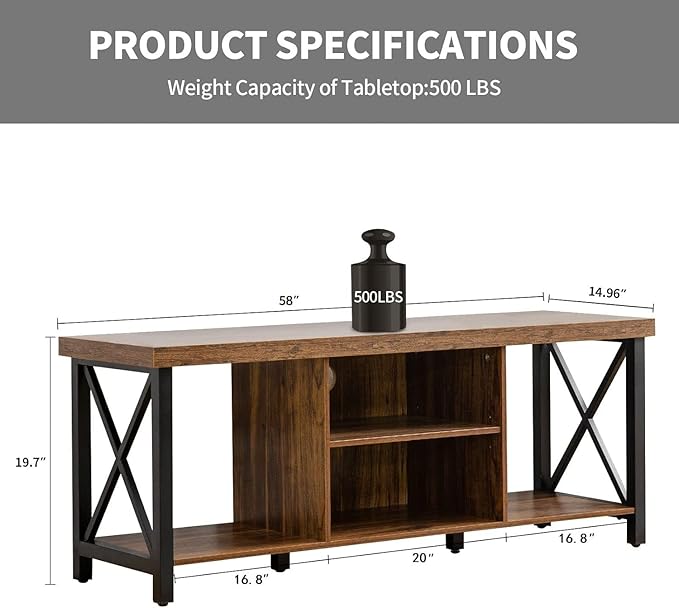 GAZHOME TV Stand for TV up to 65 Inches, TV Cabinet with Open Storage, TV Console Unit with Shelving for Living Room, Entertainment Room, Rustic Brown