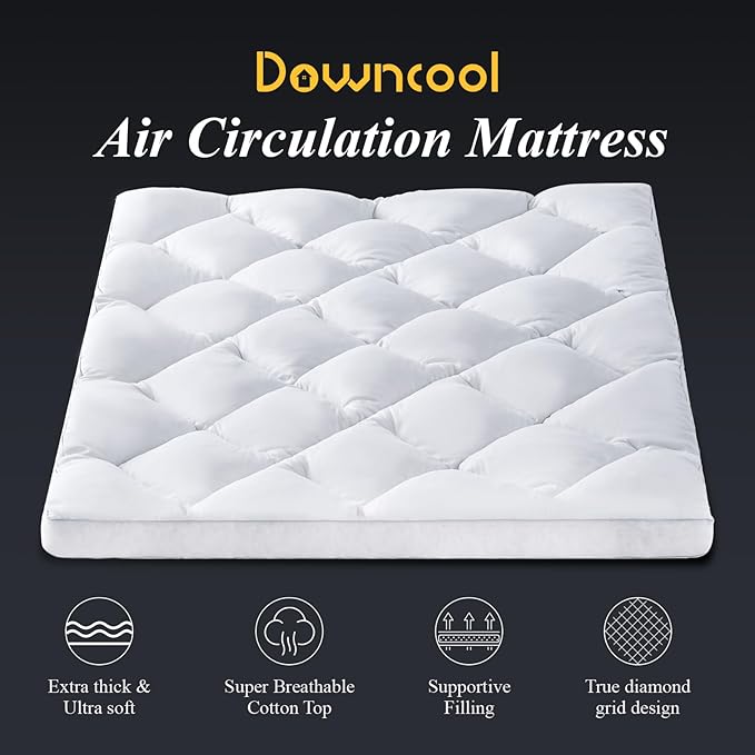 DOWNCOOL 3 Inch King Mattress, Ultra Thick and Fluffy Supportive Memory Foam Mattress Topper for Body Pain, Pad with Breathable Mesh Design for Deep Sleep, 80x78x3 Inches