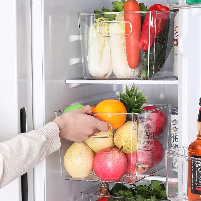 Set of 8 pack Clear Plastic Storage Bins, Pantry Organization and Storage, Clear Organizing Bins for Kitchen Organization, Freeze Storage, Home Edit and Cabinet Organizers (8Large)