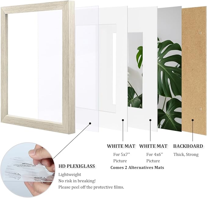 Egofine 8x10 Picture Frame Made of Solid Wood Covered by Plexiglass, Display Pictures 4x6/5x7 with Mat or 8x10 Without Mat for Table Top Display and Wall Mounting Photo Frame, Distressed Wood Grain