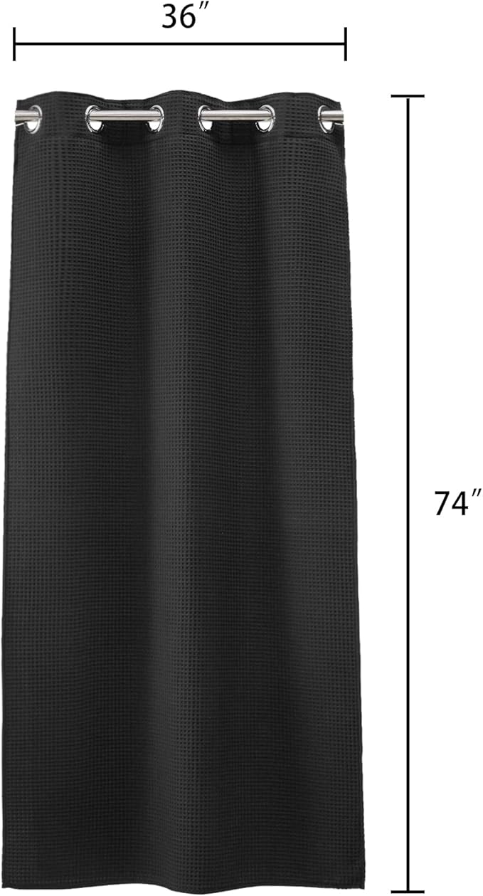 River Dream Stall Waffle Weave Shower Curtain with Snap-in Liner, Cotton Blend, No Hooks Needed, Black, 36x74 inches