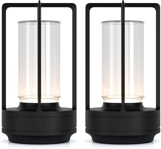 Portable Metal Table Lamp for Indoor/Outdoor ,Rechargeable Cordless LED Lamp, 3-Colour Infinitely Dimming Battery Powered Small Desk Lamp, Restaurant/Bedroom/Bar/Coffee/Camping Light (Black Set of 2)