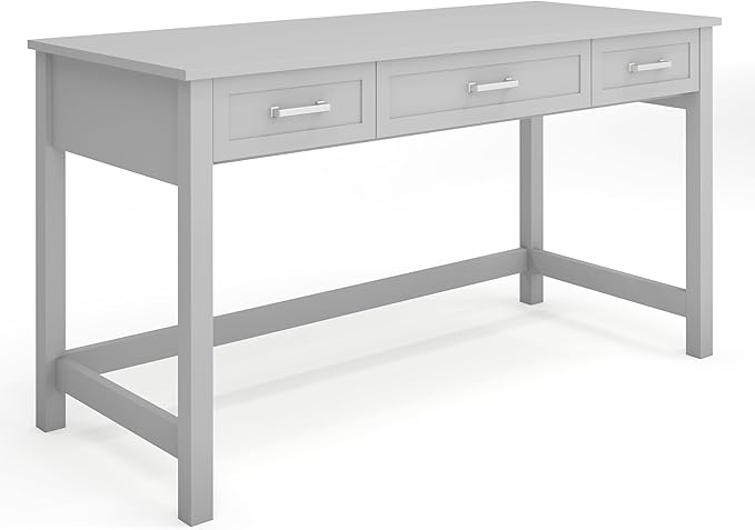 Martha Stewart Hutton Shaker Style Home Office Desk with 3 Drawers in Gray with Brushed Nickel Hardware