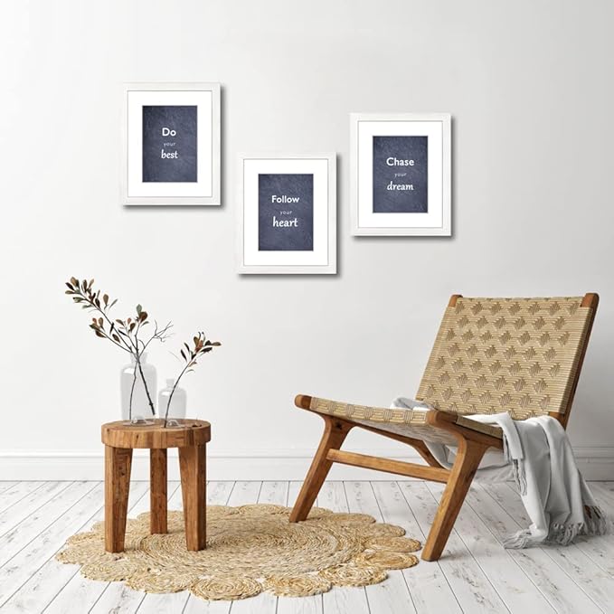 8x10 Picture Frame Set of 3 with Real Glass for Pictures 5x7 with Mat or 8x10 Without Mat, Wall Mounting or Tabletop display Photo Frames in White