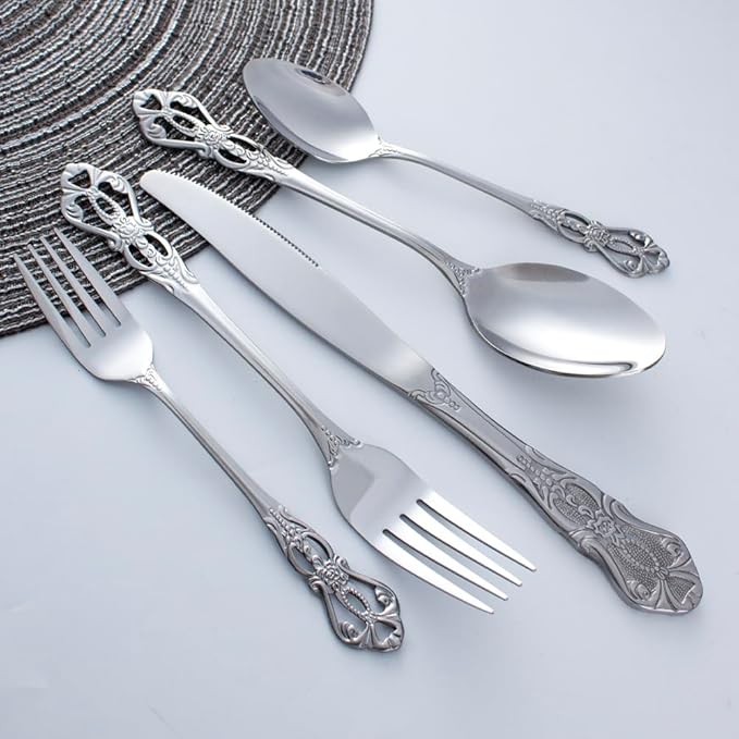 20-Piece Stainless Steel Flatware Set, Silver Silverware Set Service for 4, Cutlery Utensils Set, Include Fork Knife Spoon Set, Dishwasher Safe