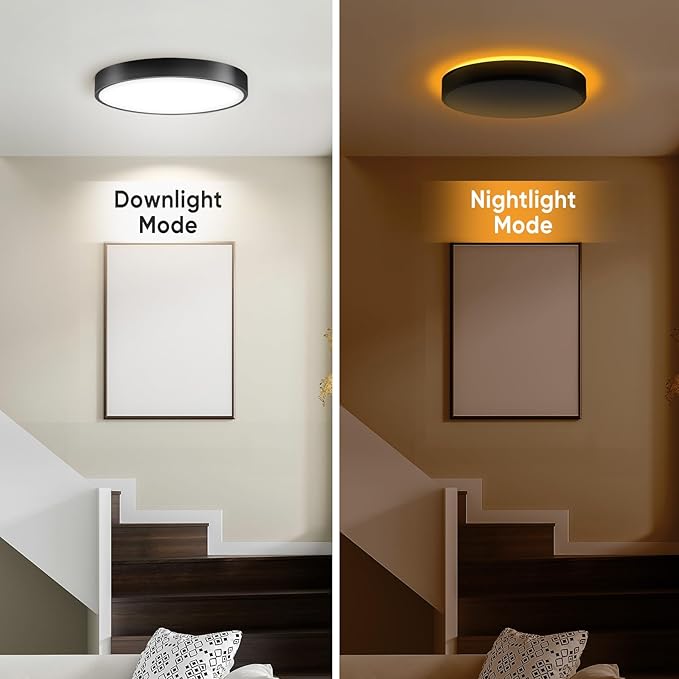 11 Inch Flush Mount Ceiling Light with Remote Control & Night Light, 5CCT Dimmable Ceiling Light Fixture, 20W 2000LM 2700K-6500K Adjustable LED Ceiling Lights for Bedroom Kitchen, Black