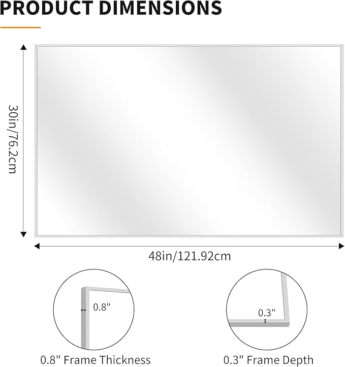 KOCUUY 30x48 Inch Large Silver Wall Mounted Mirror,Brushed Nickel Framed Rectangular Mirror for Wall Over Sink,Modern Design for Bedroom Living Room Bathroom,Functional Oversized Mirror