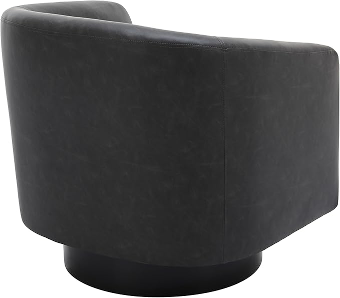 UIXE 360° Swivel Barrel Accent Chair Armchair, PU Leather Round Club Arm Chair for Lving Room, Modern Upholstered Small Bedroom Single Sofa Seat - Black, Set of 1