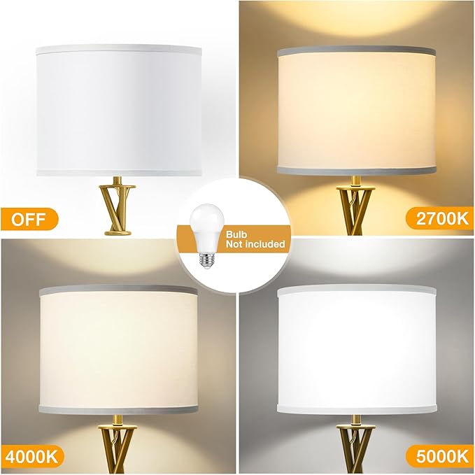 Gold Tripod Floor Lamp, 61”Tall Floor Lamps, Standing Lamp with Rotary Switch, Modern Floor Lamp Simple Design with White Shade, Floor Lamps for Living Room, Bedroom, Office, Without Bulb