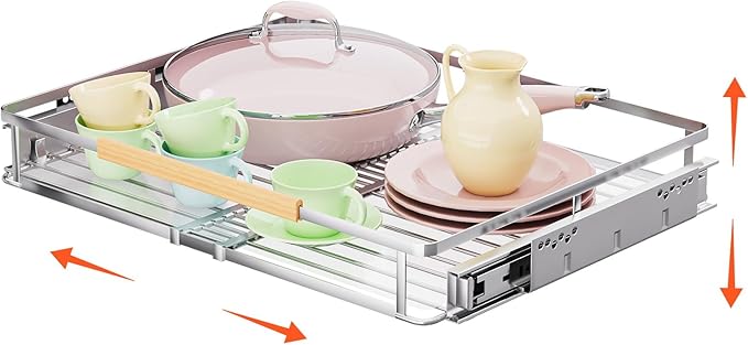 1Pack Expandable Pull Out Cabinet Organizer, Slide Out Drawers for Kitchen Cabinets, Heavy Duty Drawer Slides for Home Kitchen Pantry Cupboard Pots Pans, Adjustable Width 16.2"~26.2" W x 17.3''D