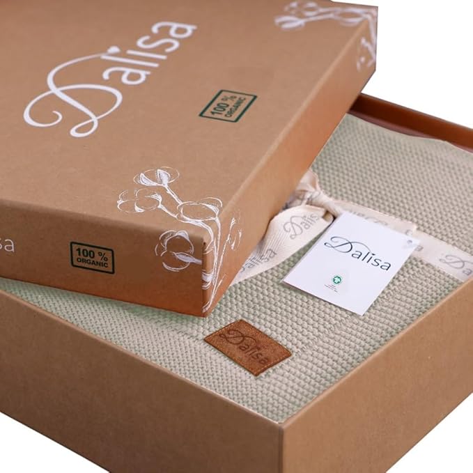 Dalisa 100% Organic Turkish Cotton Throw Blanket - GOTS Certified, Cozy - Perfect for Couch, Bed, and Home Decor - Boho Vintage Knit Alina (Birch, 50x60)