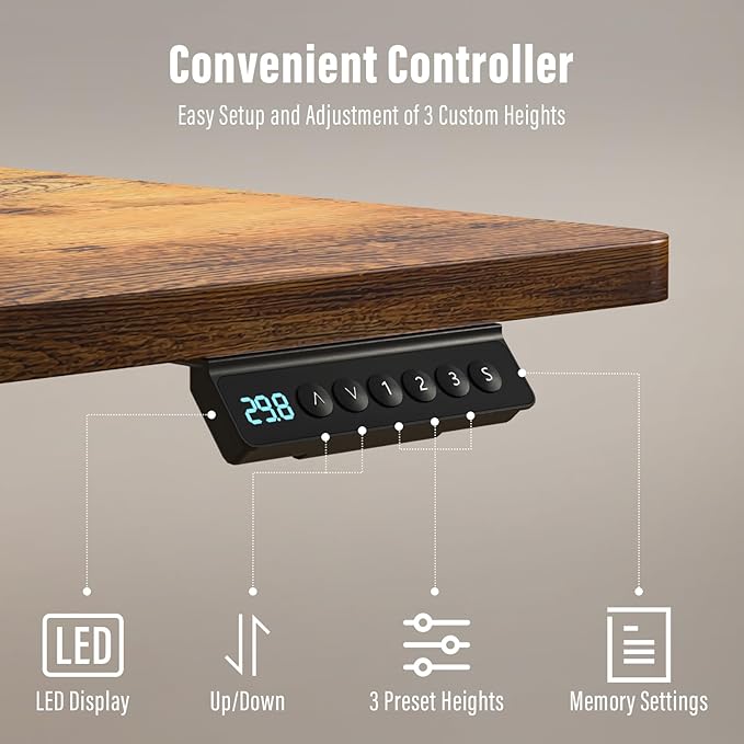 Kingant 55" x 30" Standing Desk with Drawers, Large Desktop, Ergonomic Sit Stand Desk for Home Office Work, Cable Management, 3 Preset Heights & 2 Hooks, Rustic Brown