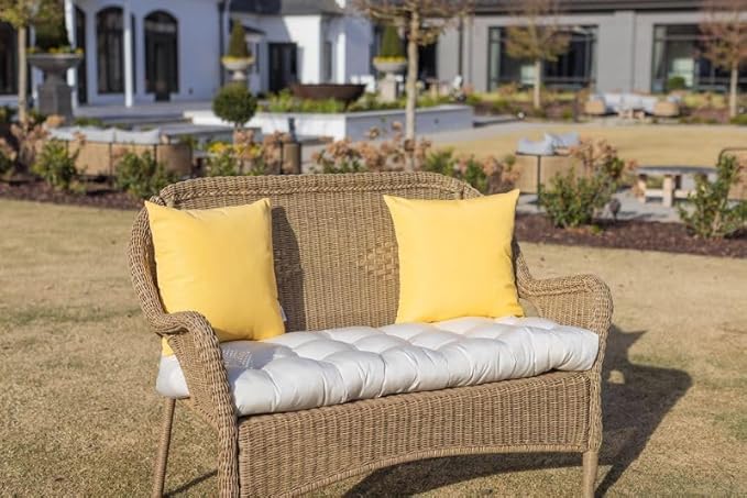 RSH DECOR: Sunbrella Square Throw Pillows Set of 4 | 24" x 24" | Water and Fade-Resistant Performance Fabric | Outdoor Pillow Covers with Down-Alternative Inserts | Canvas Buttercup Yellow