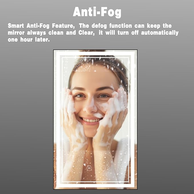 30" x 18" LED Bathroom Mirror with Lights Framed LED Mirror for Bathroom Backlit and Front Lighted Bathroom Mirror Black Square Aluminum Frame Anti-Fog Dimmable Vanity Shatter-Proof