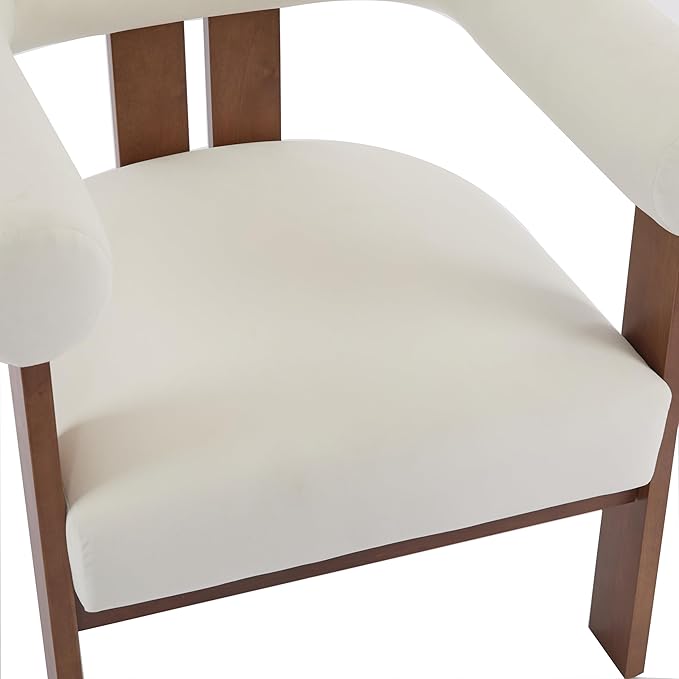 Christopher Knight Home Modern Velvet Upholstered Accent Chair for Living Room, Home Office, Apartment, Arm Chair with Curve Backrest and Birch Wood Legs, Three Legs Structure, White and Brown