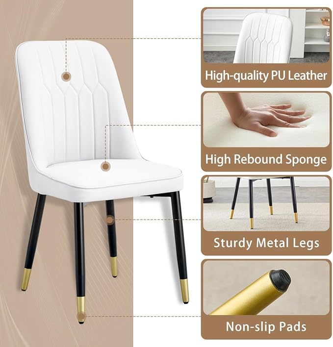 Modern Dining Set for 6, Sintered Stone Table Top, White Chairs, 62'' W x Unknown H x D, Dining Room
