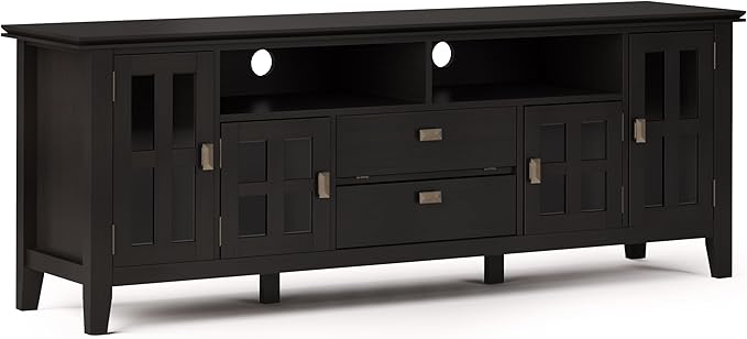 SIMPLIHOME Artisan SOLID WOOD 72 Inch Wide Transitional TV Media Stand in Hickory Brown for TVs up to 80 Inches, For the Living Room and Entertainment Center