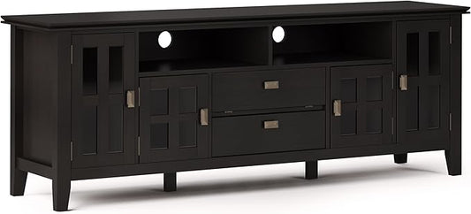 SIMPLIHOME Artisan SOLID WOOD 72 Inch Wide Transitional TV Media Stand in Hickory Brown for TVs up to 80 Inches, For the Living Room and Entertainment Center