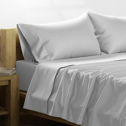 TEXAS LINEN CO. 100% Egyptian Cotton Sheets Queen Size Bed Set - 6 PC 800 High Thread Count Egyptian Cotton Queen Sheet Set (Silver) Soft, Cooling, 16" Deep Pocket Sateen Weave Luxury Hotel Bedsheet