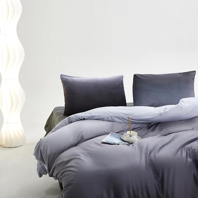 Luxlovery Grey Black Velvet Comforter Queen Grey White Gradient Bedding Set Queen Size Men Women Sherpa Micromink Blanket Quilts Warm Winter Warm Thick Comforter Set