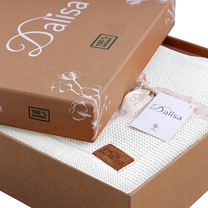 Dalisa 100% Organic Turkish Cotton Throw Blanket - GOTS Certified, Cozy - Perfect for Couch, Bed, and Home Decor - Boho Vintage Knit Alina (White, 60x80)