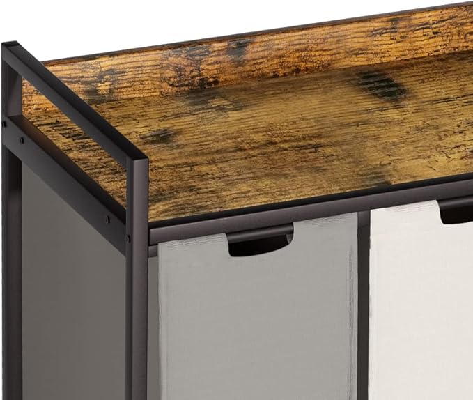 Laundry Hamper with Shelf, Laundry Basket 4 Section, Laundry Sorter with Pull-Out Removable Large 4 Color Bags and Movable Wheels, Metal Frame, 4 x 15.87 Gallons (60L), Rustic Brown PF07XLN