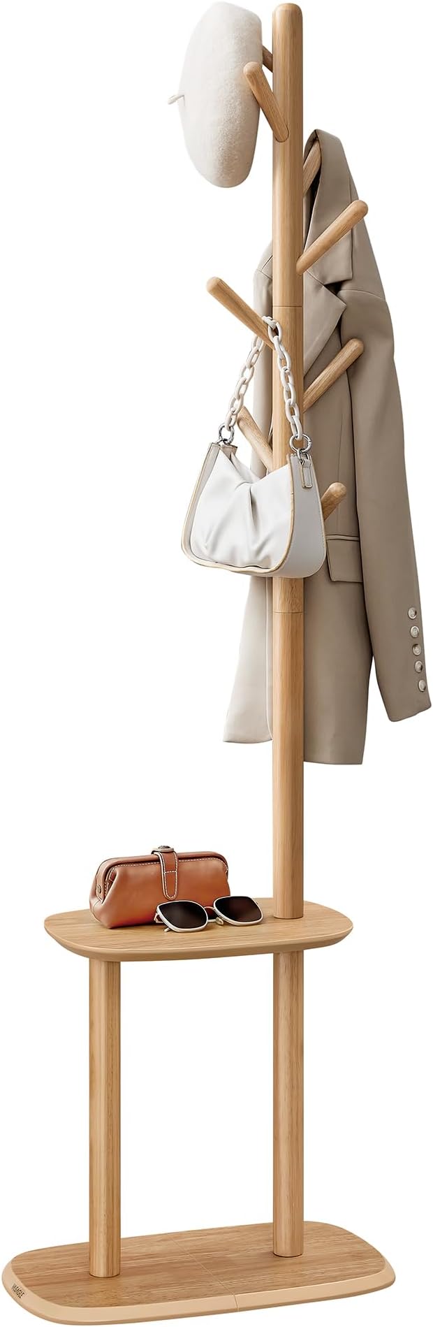 VASAGLE Coat Rack, Free Standing Coat Stand, Hall Coat Tree with 8 Hooks and Storage Shelf, 67.2 Inch Tall, for Coats, Hats, Bags, for Entryway, Hallway, Bedroom, Natural Beige URCR040N02