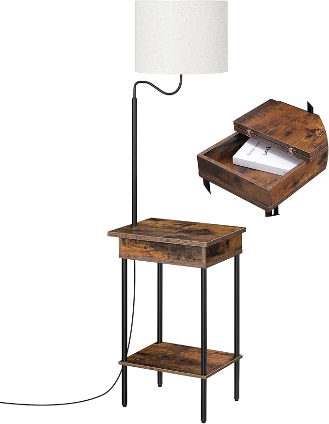 EDISHINE Floor Lamp with Table, Side Nightstand Light with 1 Drawer and 1 Shelf, Bedside Shelf Floor Lamp, Small End Table with Reading Lamp for Living Room Bedroom, Den