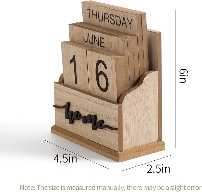 Block Calendar for Desk, Wood Month Date Display Blocks for Teachers, Students, Classroom, Rustic Farmhouse Office Decor, Desk Accessories (4.5 x 6 In)