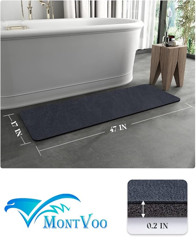 MontVoo -Bath Mat Rug-Rubber Backing Non Slip Quick Dry Absorbent Thin Bathroom Rugs Fit Under Door-Faux Suede Surface Bathroom Floor Mats-Shower Rug for in Front of Bathtub Shower Navy 24"x48"