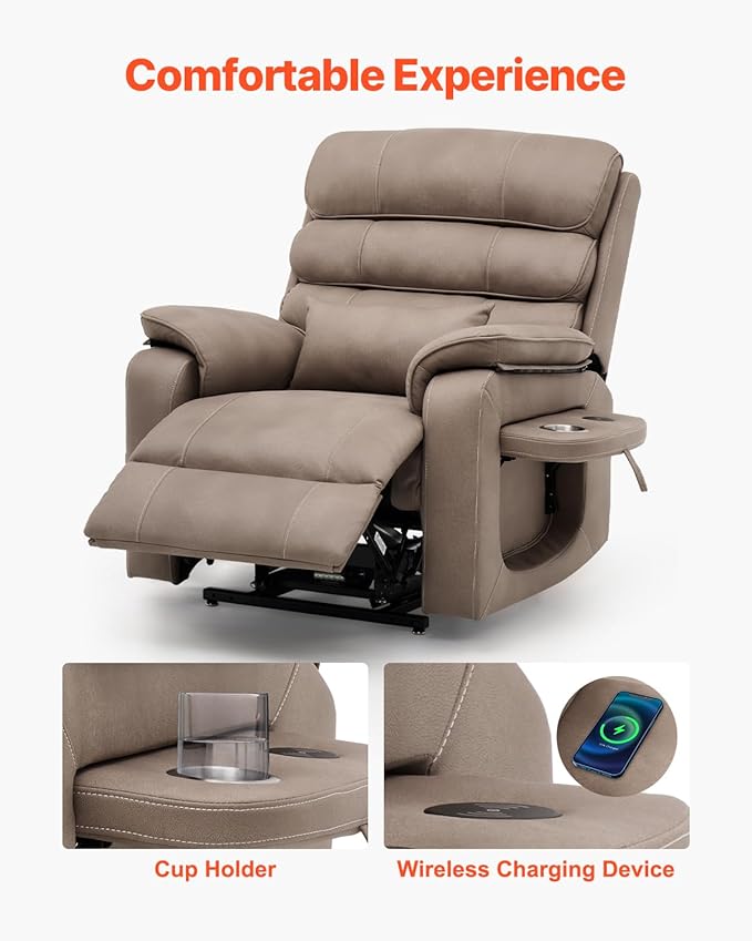 VEVOR Power Lift Recliner Chair, Dual Motor Lift Chair with Heat and Massage for Elderly, Infinite Position Adjustment Electric Recliner with a Cup Holder (Medium-Wide, Light Brown)