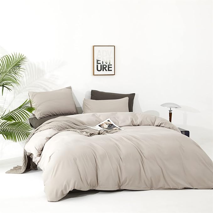 Cottonight Beige Comforter Set California King Cream Khaki Bedding Comforter Set Cal King Solid Light Champagne Blanket Quilts Modern Soft Breathable Taupe 3 Piece Light Khaki Bedding Set