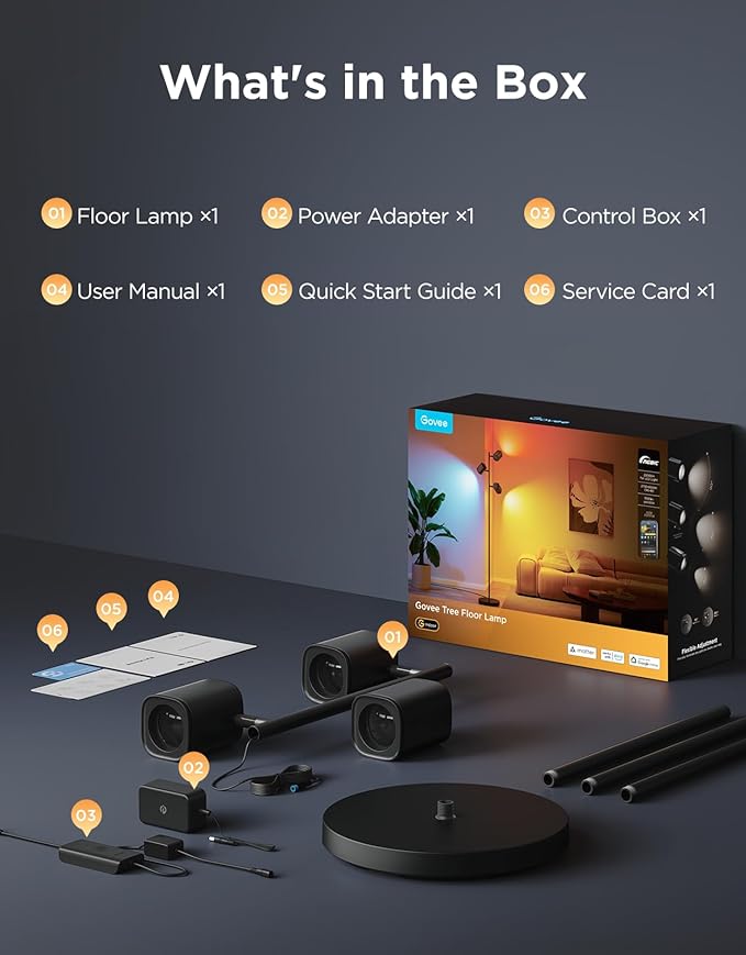 Govee Tree Floor Lamp Compatible with Matter, 3 Rotatable Lights with LuminBlend Technology, Standing Lamp with 64 Dynamic Scenes, Music Sync, Ideal Floor Lamp for Bedroom, Living Room, Reading Room