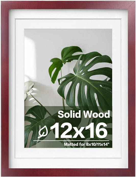 Egofine 12x16 Picture Frames with Plexiglass, Display Pictures 9x12/11x14 with Mat or 12x16 Without Mat for Wall Mounting, Cherry Red