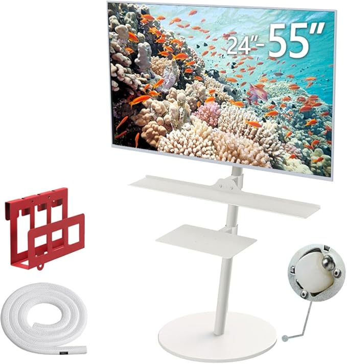 WALL Seven Stand A2 High | Rolling TV Stand for 24–55" w/ 37.4" Soundbar Shelf, 15.75" AV Shelf, HDD Holder, Cord Cover | Satin White | Portable TV Stand with Shelves | Living Room and Bedroom
