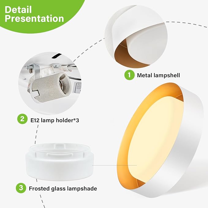 Modern White and Gold Flush Mount Ceiling Lights, 16.5" Minimalist Glass Round Ceiling Lighting, Drum Close to Ceiling Light Fixtures for Living Room, Bedroom, Dining Room, Kitchen, Hallways