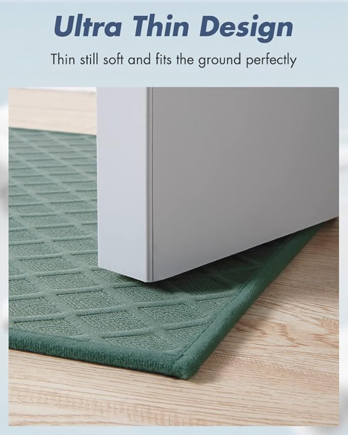 AMOAMI Ultra Thin Bathroom Rugs, Rubber Backed Bath Mats for Bathroom Non Slip, Absorbent Bathroom Mat for Floor, Shower, Sink (17"x28", Green)
