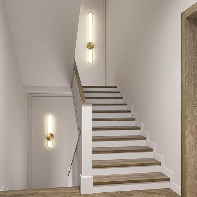 JAYMP Modern Wall Sconce 4000K Dimmable LED Wall Light Fixture, Hardwired Wall Lamp for Living Room, Dining Room, Bedroom, Hallway, Lobby, Entryway, 1 Pack (Brushed Gold, H90cm/35.4inch)