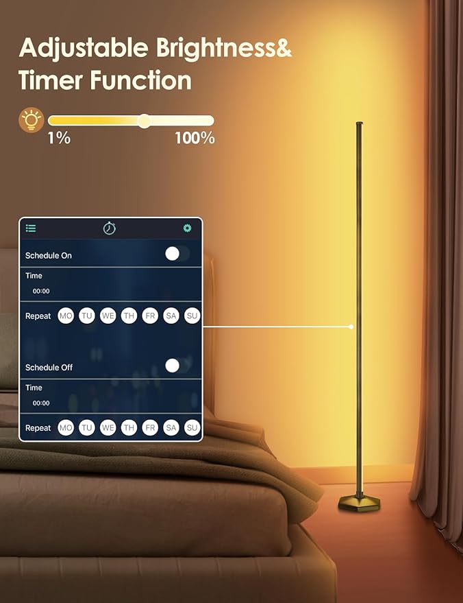 2PCS RGB Floor Lamp, Bluetooth APP and Remote Control 65" Smart Modern Standing Lamp Music Sync 16 Million DIY Colors Changing LED Floor Lamp with Heavy Base for LivingRoom Bedroom GameRoom