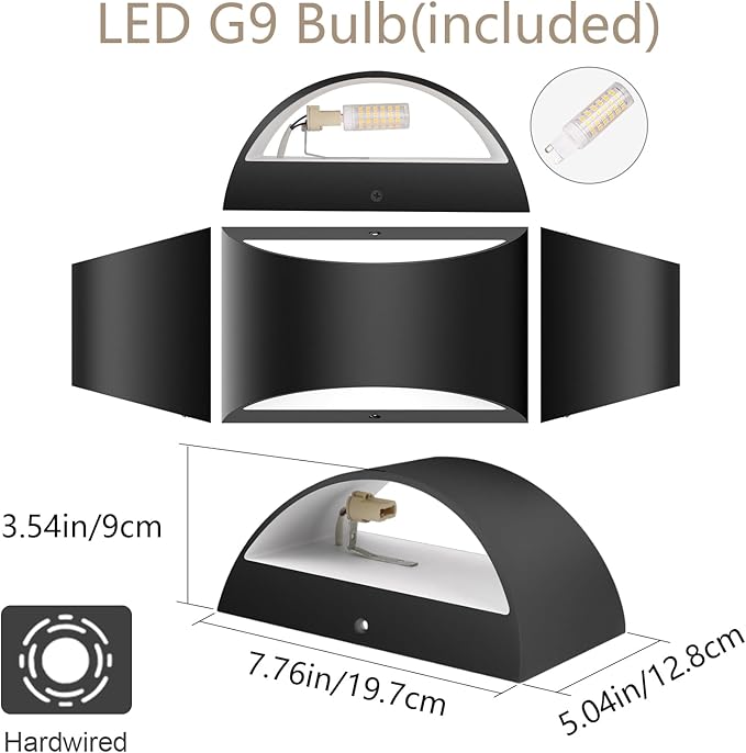 Aipsun Black Modern LED Wall Sconce Indoor Wall Lights 1 Pack Hardwired Up and Down Wall Mount Light for Living Room Bedroom Hallway Corridor Conservatory Warm White 3000K(with G9 Bulbs)