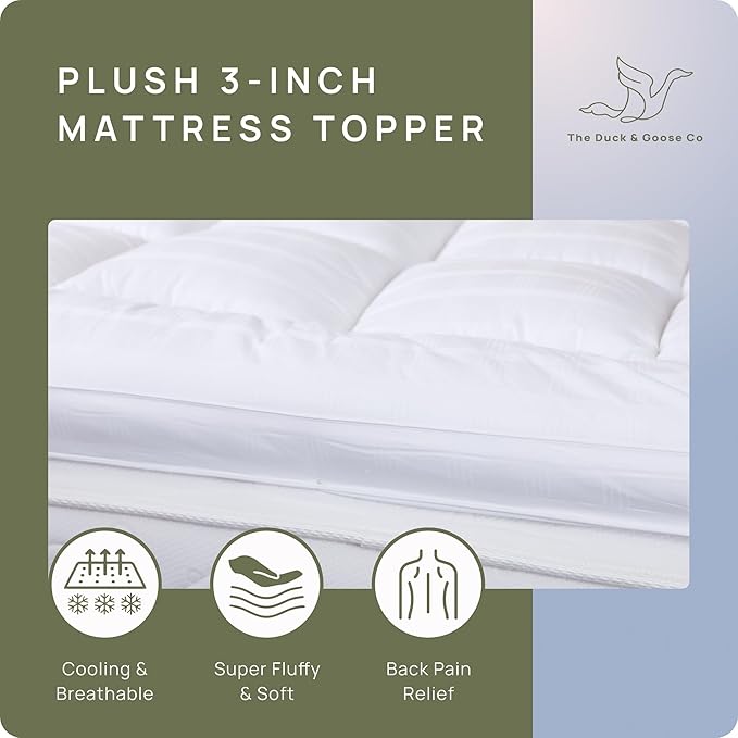 Extra Thick Pillow Top Mattress Topper Queen Size, 3 Inch Cooling Fluffy Cotton Hotel Mattress Bed Topper for Cloud Like Sleep & Back Pain Relief, Plush Soft Pad, Fits 6'-22' Mattresses
