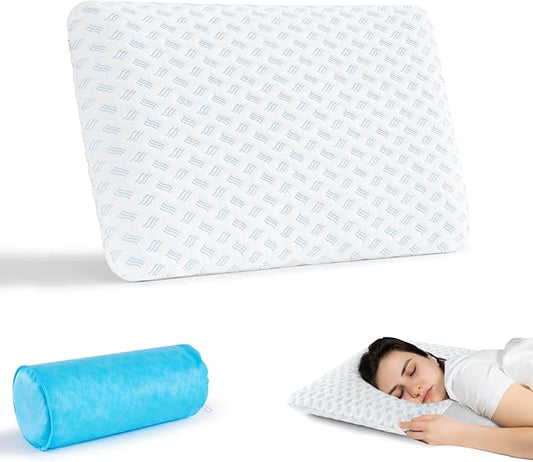 Ultra Thin Pillow 2.75" Cooling Memory Foam Pillows for Stomach Sleeping, Gel Infused Slim Pillow for Side Back Stomach Sleepers, Travel Pillow, Bed Pillow Neck Support, Washable Cover Standard Size