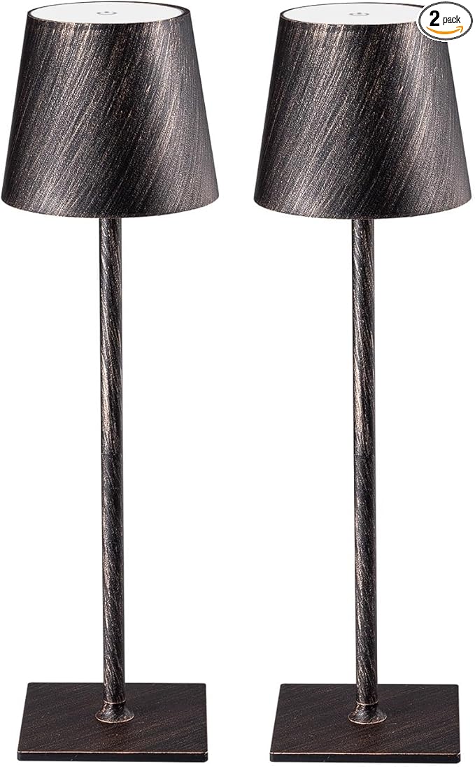 2 Pack Cordless Table Lamps, 3 Colors Stepless Dimming, 5000mAh Rechargeable Battery LED Desk Lamp for Bedroom/Couple Dinner/Desk/Cafe/Dining Room/Terrace(Antique Copper)