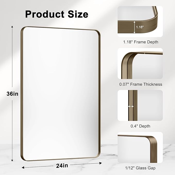 Bathroom Mirrors for Over Sink,2Pcs 24x36Inch Vanity Mirrors for Wall,Bronze Metal Frame Rectangle Mirrors for Bathroom Vertically Restroom,Hangs Horizontally or Farmhouse