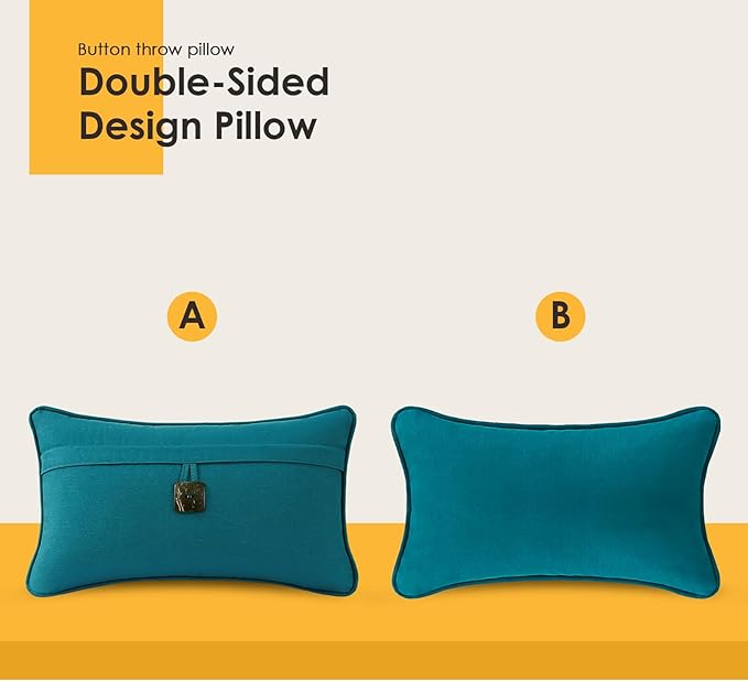 Outdoor Sunbrella Decorative Pillows with Coconut Button Pack of 4, 20" x 12" Outdoor Pillow Set for Couch Bed Throw Patio Sofa, Spectrum Peacock