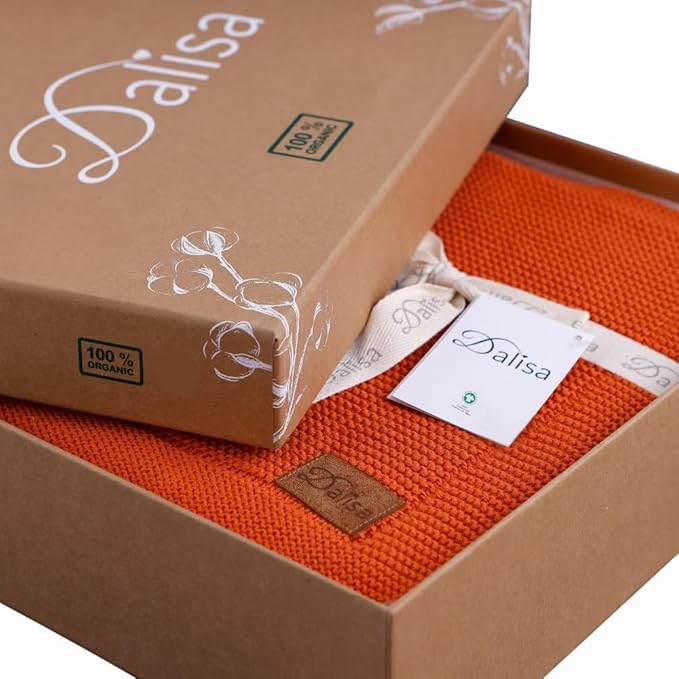 Dalisa 100% Organic Turkish Cotton Throw Blanket - GOTS Certified, Cozy - Perfect for Couch, Bed, and Home Decor - Boho Vintage Knit Alina (Harvest Pumpkin, 50x60)