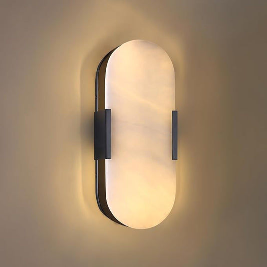 Doraimi Lighting 2 Light 12" Natural Oval Alabaster Marble Bathroom Wall Sconce Modern Concise Style Wall Light Fixture,Dark Gray Finish for Bedroom Hallway Bedside Living Room