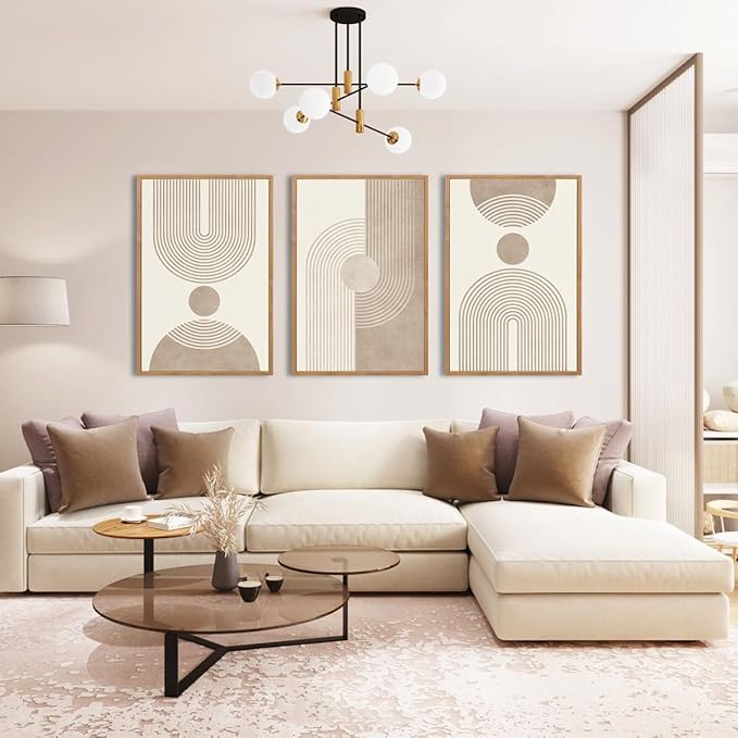 BINCUE Neutral Abstract Wall Art Beige Large Wall Decor Boho Mid Century Modern Artwork Art Print for Living Room Bedroom Office 24"x36" Set of 3 Gift